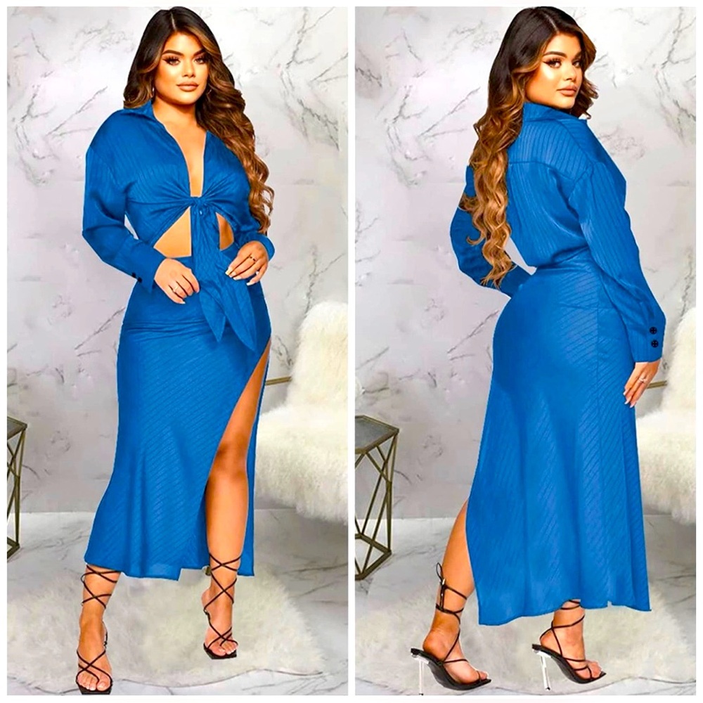 Stunning Blue Long Sleeve Madi Skirt Set